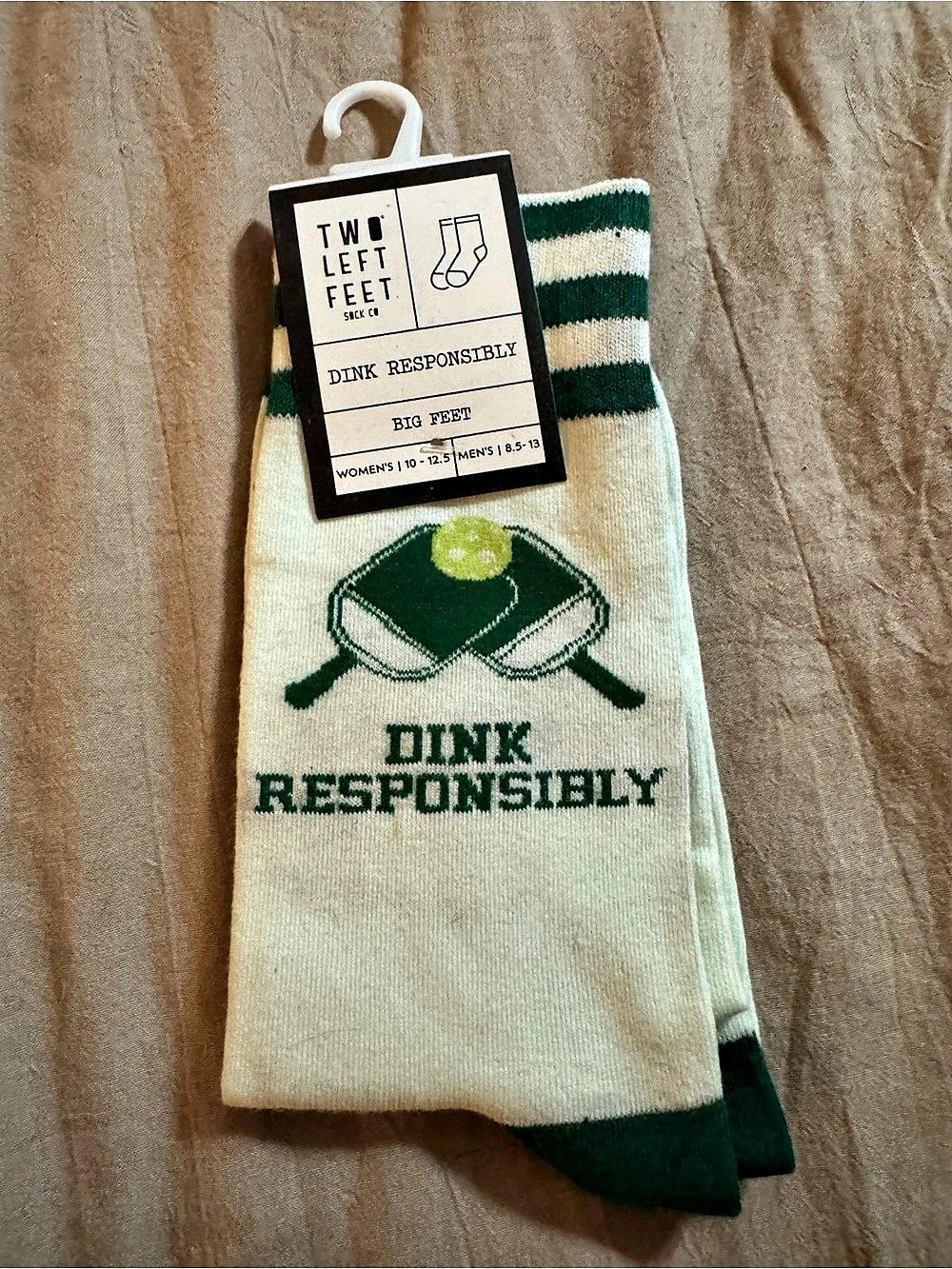 Two Left Feet Dink Responsibly Pickleball Socks Green & Cream NWT